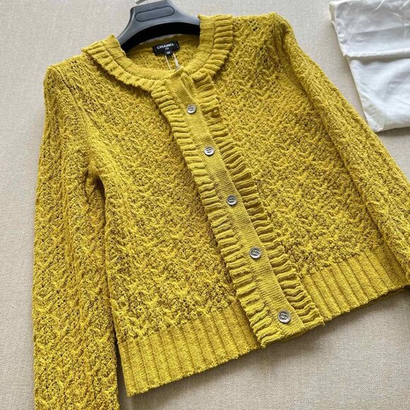 Chanel Ruffled Yellow Knit Cardigan - Picture 8 of 11